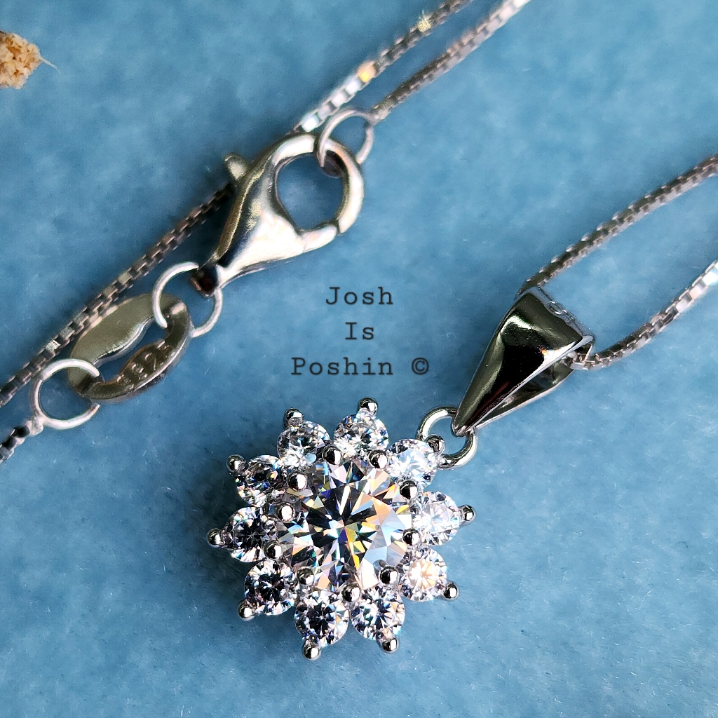 0.5ct Moissanite Flower Pendant Necklace In Sterling Silver